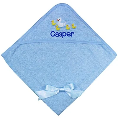 Image of Personalised Ducklings Blue Baby Bath Time Hooded Towel