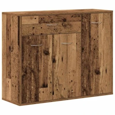 Image of vidaXL Engineered Wood Sideboard Old Wood, 88x30x70 cm with Drawer &amp; 3 Door Storage, Modern Living Room/Dining Room Cabinet