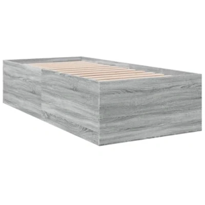 Image of vidaXL Bed Frame Base Small Single Grey Sonoma, Engineered Wood, 75x190 cm, With Safety Rails and Slatted Base, Ideal for Compact Bedroom Spaces