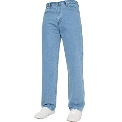 Image of New Mens Straight Leg Basic Heavy Work Jeans Denim Pants All Waist Big Sizes 38W X 34L Bleach Wash