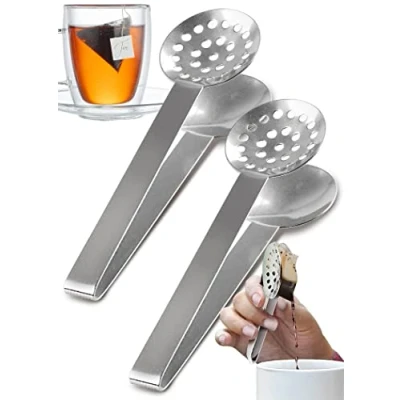 Image of ORBLUE Stainless Steel Tea Bag Squeezer Tongs, 2 Pack Effective Tool for Easy Extraction, Strainer and Solid Parts, Ideal Loose Leaf Bagged Tea, No More Burned Fingers, Perfect Gadget