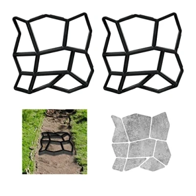Image of Relaxdays 2X Concrete Mould, Irregular Shape, Cement Cast, Frame, Pavement Stone, Patio, Plaster, HxWxD 4x32x32cm, Black, 4 x 32 cm