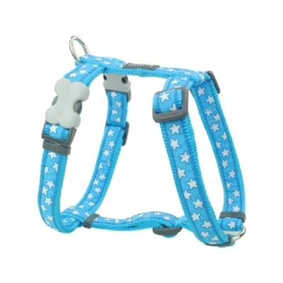 Image of Red Dingo Dog Harness Design, White Stars on Turquoise, LARGE 25mm