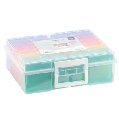 Image of Vaessen Creative Transparent Carry Case with Lid and 16 Colourful Containers, for Cutting Dies, Photos Other Craft Supplies, 50 x 30 13 cm, 37,5 cm
