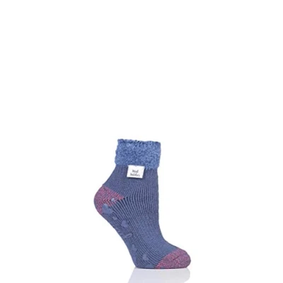 Image of 1 Pair Muted Blue Lounge Feather Top Socks Ladies 4 8 Heat Holders