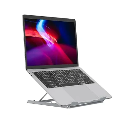 Image of Properav Steel Portable Ergonomic Laptop Stand for Windows &amp; Mac devices such as Dell, Toshiba, HP, Samsung, MacBook, Lenovo with Secure Fit Pads Silver