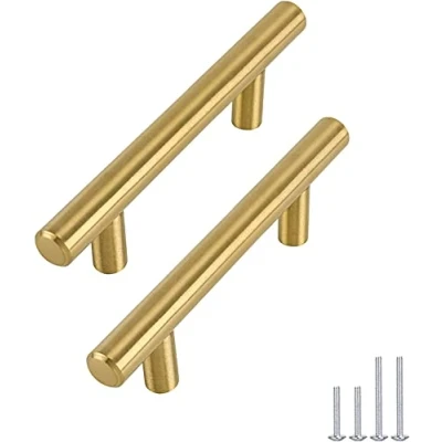 Image of goldenwarm 10pcs 76mm Wardrobe Handles Golden Stainless Steel Modern Kitchen Door Cabinet T Bar Handle Pull Knob Brushed Brass