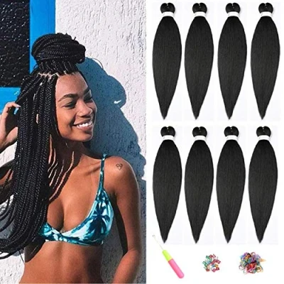 Image of Pre Stretched Braiding Hair ShowJarlly Soft Free Synthetic Fiber Corchet Braids Natural Black 8Packs/Lot Expression Extension Hot Water Setting Kanekalon (26inch,1B#)
