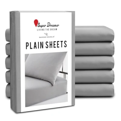 Image of Fitted Sheet Double 6 Pack Plain Dyed Microfiber Bedding Sheets Fade, Wrinkle &amp; Shrink Resistant Bottom 25cm Deep Breathable Bed with Elasticated Corners Grey
