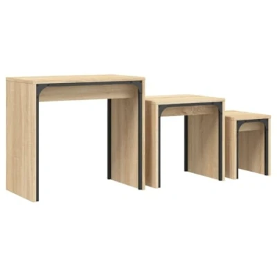 Image of vidaXL Nested Coffee Tables Set of 3, Square Sonoma Oak Engineered Wood and Metal Frame, Versatile Use for Living Room, Bedroom or Office