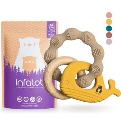 Image of Infatot® Teething Toys for Baby MultiTexture Teethers 0 6 Months, Essentials Newborn Shower Gifts, Silicone Babies Months Yellow