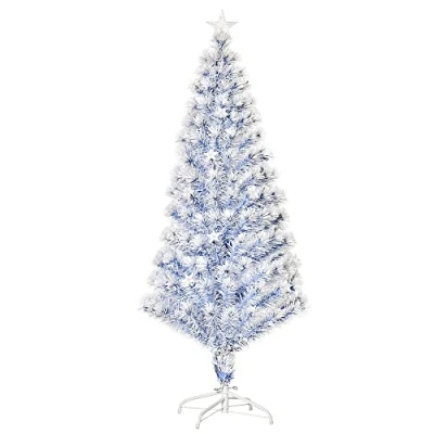 Image of HOMCOM 5FT Artificial Fibre Optic Christmas Tree Seasonal Decoration w/LED Lights Pre Lit Easy Store White Blue