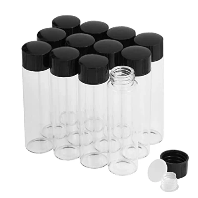 Image of Cadbibe 20ml Clear Glass Vials with Screw Caps and Plastic Stoppers, Small Liquid Sample Vial, Leak Proof 12PCS