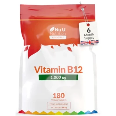 Image of Vitamin B12 1000μg 180 Vegan Tablets High Strength Methylcobalamin 6 Month Supply Made in The UK Nu U Nutrition
