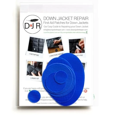 Image of Down Jacket Repair Patches: Easy to Use, Pre Cut, Self Adhesive, Waterproof, Tear Resistant Ripstop Nylon Fabric for Repairing Clothing, Sleeping Bags, Tents, Outdoor Gear Royal Blue