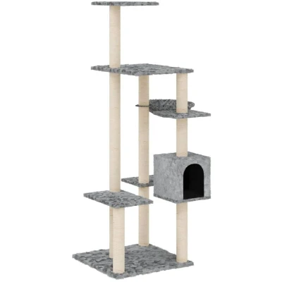 Image of vidaXL Cat Tree with Sisal Scratching Posts Light Grey 142 cm