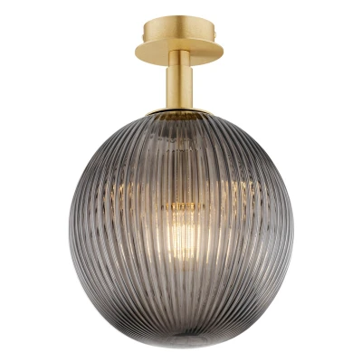 Image of Paloma 25cm Globe Ceiling Light Smoky (Fluted), Brushed Brass