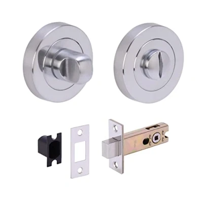 Image of HANDLEZONE® Bathroom Toilet Door Thumb Turn and Release Deadbolt Kit Satin Chrome 76mm Bolt with 57mm Backset