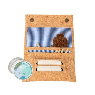 Image of skaard Cork Tobacco Pouch, Vegan, Magnetic Closure, Blue Brown, Extra Compartment