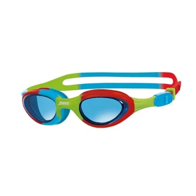 Image of Zoggs Super Seal kids Swimming Goggles, UV Protection Swim Quick Adjust Split Yoke Comfort Strap, Fog Free Clear Goggle Lenses, Goggles 6 14 years,Red / Blue Green Tint