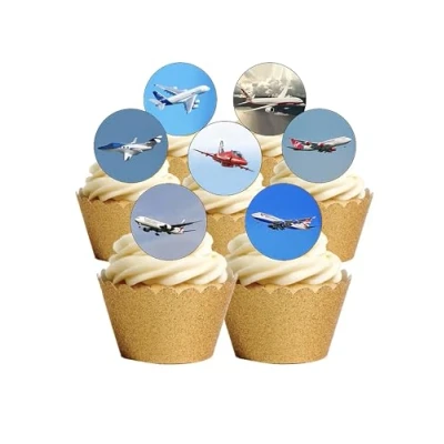 Image of 24 Precut Aeroplane Plane Jet Themed Edible Wafer Paper Cake Toppers Decorations 8 Different Planes