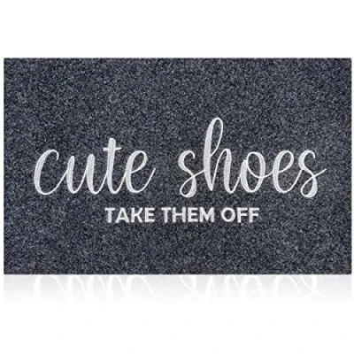 Image of AOAOPQ Front Door Indoor Outdoor Entrance Doormat Grey Rubber Welcome Mat Cute Shoes Take Them Off Anti Slip Easy to Clean Corridor Patio Entry