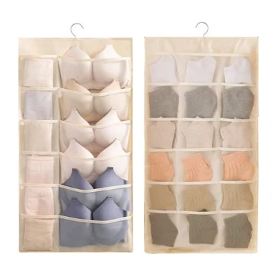 Image of GENPAR Hanging Storage 30 Pockets Closet Wardrobe Bra Underwear Socks Ties Organiser，Large Organiser for Wall Double Sided Space Saving Clothes (30)
