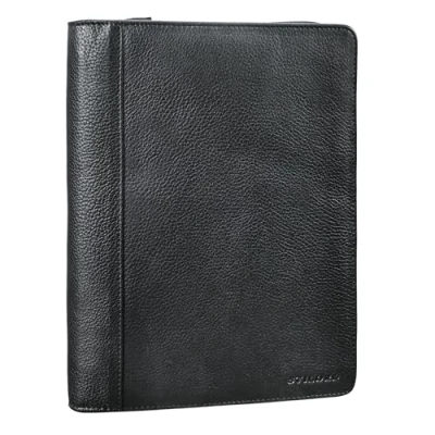 Image of STILORD &#039;Leif&#039; A5 Leather Conference Folder Small Portfolio Vintage Business Notepad Cover Briefcase Genuine Leather, Colour:Obsidian Black