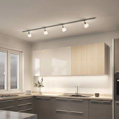 Image of Lindby single circuit track lighting system Linaro, E14, silver, 4 bulb.