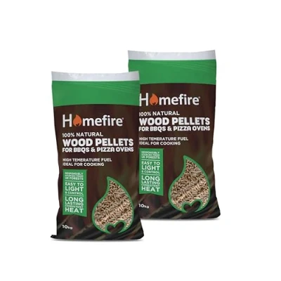 Image of Homefire 100% Natural Wood Pellets, Ideal for BBQs &amp; Pizza Ovens, Easy to Light, 10 kg (Pack of 2)