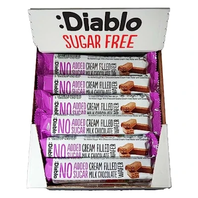 Image of Diablo Cream Filled Milk Chocolate Wafers No Added Sugar Sweetened with Maltitol Biscuits Individually Wrapped Hamper Basket Available Perfect for Gifting 30g ((Pack Of 24))