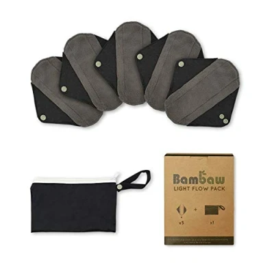 Image of Bamboo Sanitary Pads with Discreet Black Pouch Light Flow Reusable Panty Liners for Women Zero Waste and Environmentally Friendly Washable Towels Bambaw