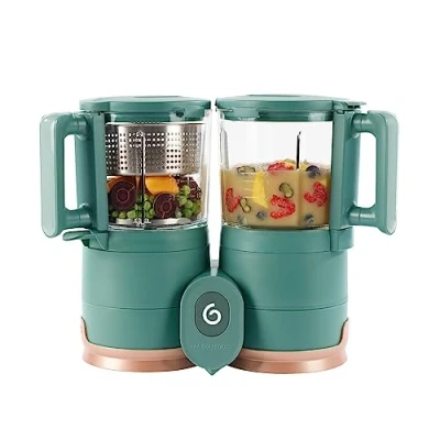 Image of Babymoov Nutribaby Glass 4 in 1 Baby Food Maker, Blender and Steamer, Processor for Weaning, Warmer, Defroster Eco friendly Bowls Stainless Steel Basket