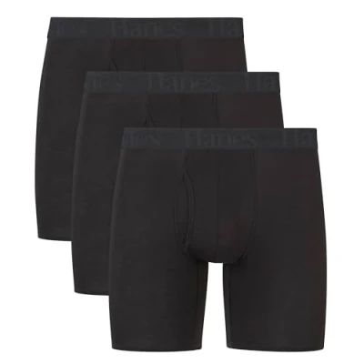 Image of Hanes Men&#039;s Originals Boxer Briefs &amp; Trunks, Supersoft Bamboo from Viscose Underwear, 3 Pack, Regular Leg Black S (Pack of 3)