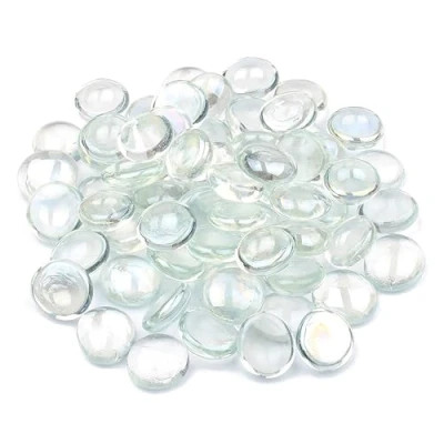 Image of ARSUK Decorative Glass Pebbles, Stones Beads Rounded Gems Flat Marble, Vase Filler, Artificial Fire Gemstones Crystal for Aquarium, Mosaic Tiles Vases Craft Garden Flowerpot Landscaping(180pcs, Clear)