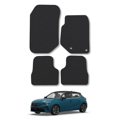 Image of Rubber Car Mats Compatible with Vauxhall Corsa F (2020+) Ampi Tailored Fit Floor Set Accessory Black Custom 4 Pieces Clips Anti Slip Backing, Heavy Duty &amp; Waterproof