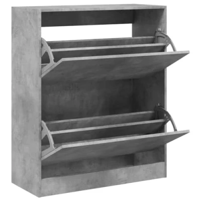 Image of vidaXL Engineered Wood Shoe Cabinet in Concrete Grey Slim Storage Rack/Organizer for Entryway, Hallway 80x34x96.5cm with 2 Flip Drawers &amp; Decorative Top