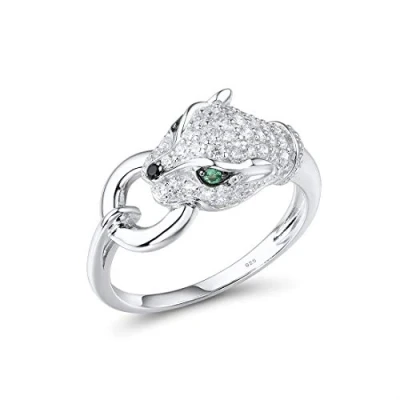 Image of Santuzza Panther Ring 925 Sterling Silver Cubic Zirconia Green Spinel Leopard for Women (6)