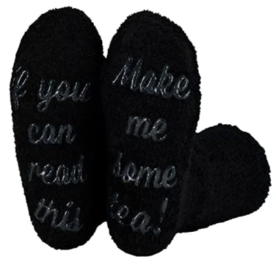 Image of Polar &#039;If You Can Read This&#039; Socks &#039;Bring Me Some Tea&#039; Gift Packaging Present For Wife Womens Cute Funny Quote Cotton Indoor Thick Warm Thermal Her Cosy Fluffy Novelty