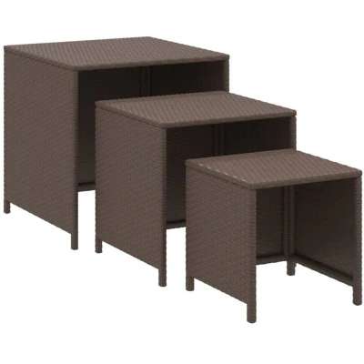 Image of vidaXL Nesting Tables 3 pcs Brown Poly Rattan