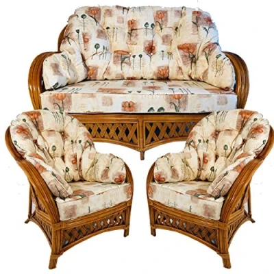 Image of Hartfords Relpacement cushions for a Wrap round Suite of Conservatory Cane Furniture (CUSHIONS ONLY) (3 Piece Suite, Tai Pai Peach)