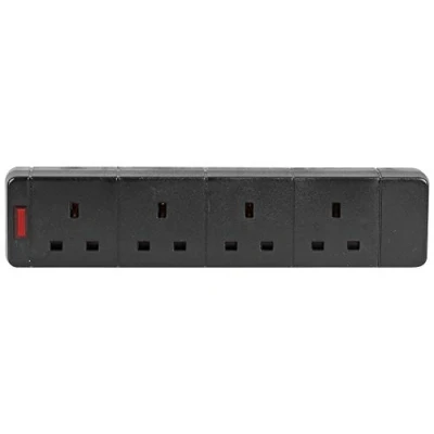 Image of Pro Elec 97988 Black 4 Gang Socket with Neon Indicator, 13A, 240V,