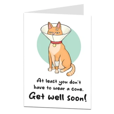 Image of LimaLima Funny Get Well Soon Card For Men Women Kids Cat Design Wishing You A Speedy Recovery After Hospital Surgery Operation Broken Arm (Individual)