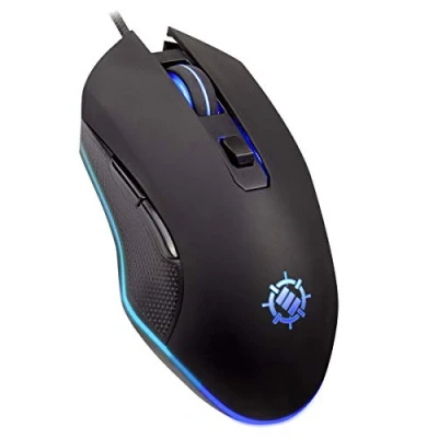 Image of ENHANCE Infiltrate USB Gaming Mouse 6 Programmable Buttons, Multi Color RGB LED Lighting, 4 DPI Levels and Braided Nylon Cable Computer Light Up with Ergonomic Design Textured Thumb Grip