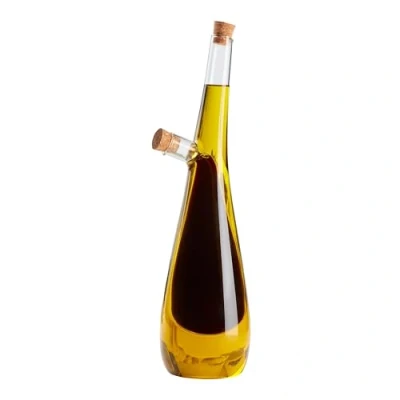 Image of Tala Oil Pourer and Drizzle, Elegant Glass Drizzlier to Store Pour Both &amp; Vinegar, Duel storage in contemporay curved design with Cork stoppers holds 275ml 125ml