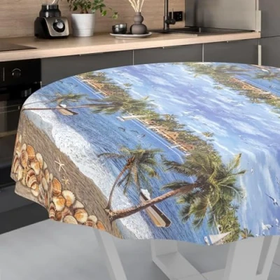 Image of ANRO Oilcloth Tablecloth Washable Garden Outdoor Indoor Round 140 cm Cut Edge Holiday