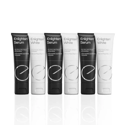 Image of Enlighten White Teeth Whitening Toothpaste and Sensitive Repair Serum Duo Care Multipack Stain Removal Fluoride Enamel to Protect Improve Colour 75 ml 6 Pack