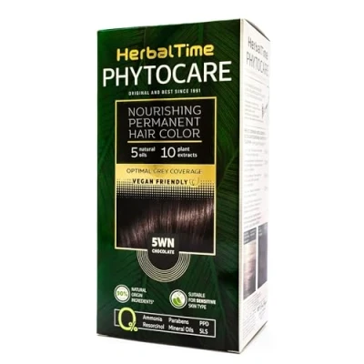Image of Herbal Time Phytocare Permanent Hair Dye Color Chocolate 5WN Professional Natural Kit Nourish and Protect Your Ammonia, PPD SLS Free 124.5 ml