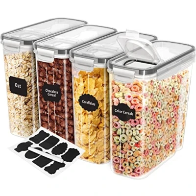 Image of KICHLY Cereal Storage Container (Set of 4) BPA Free Plastic Airtight Kitchen Containers Dry Food Dispenser for &amp; Pantry
