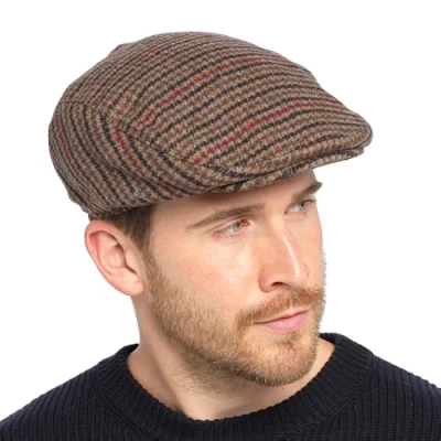 Image of Mens Tom Franks Checked Flat Cap GL228 Green/Brown L/XL